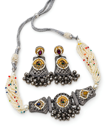 Royal Multicolour Oxidised Necklace Set
