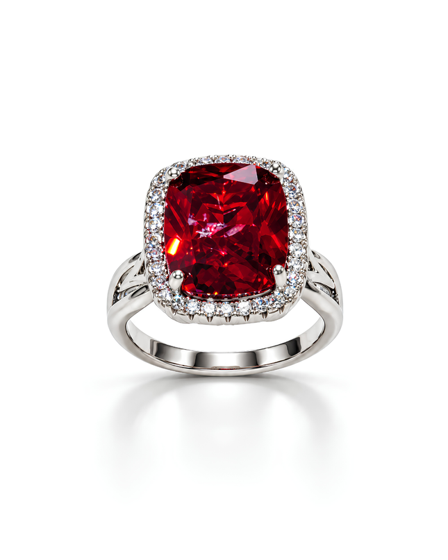 Valencia Ruby Red Crystal Halo Statement Ring