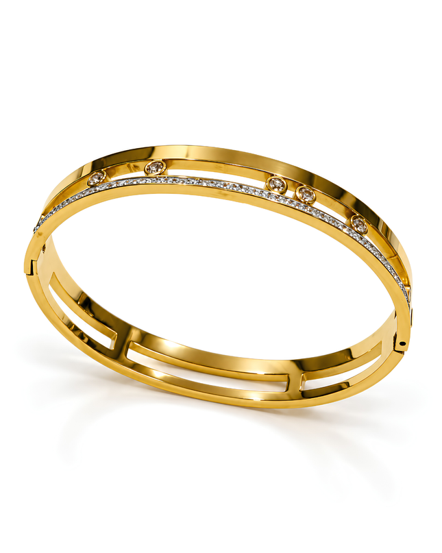 Luxe Orbit Gold Plated Crystal Openwork bangle