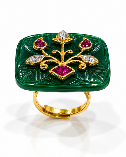 Emerald Gulshan Gold Plated Green Stone Statement Ring