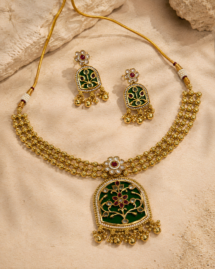 Rajsi Emerald Heritage Necklace Set