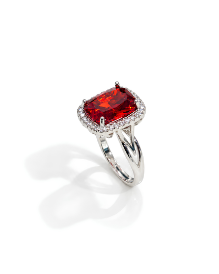 Valencia Ruby Red Crystal Halo Statement Ring