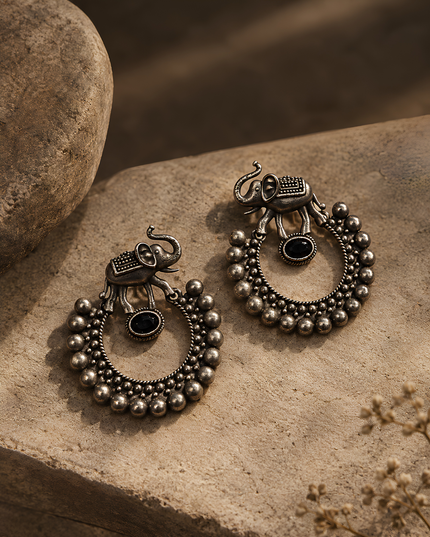Elephant Charm Statement Hoop Earrings