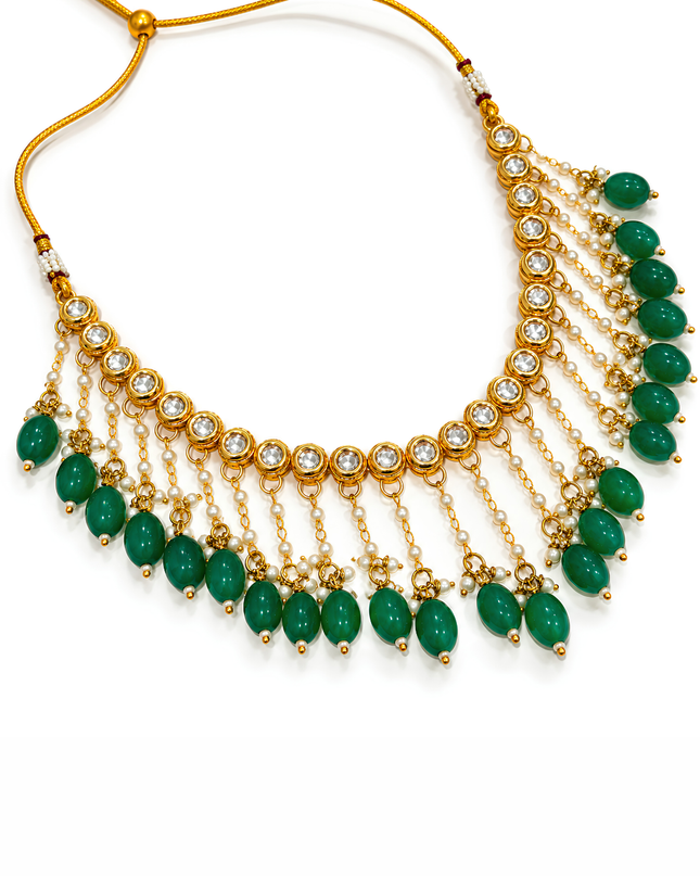 Haritara Emerald Green Kundan & Pearl Drop Necklace Set
