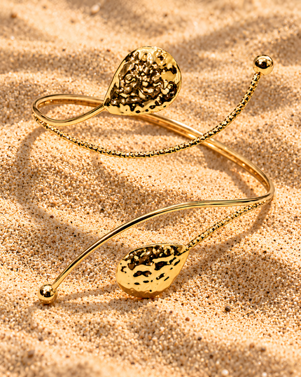 Avelia Golden Hammered Leaf Wraparound Armlet