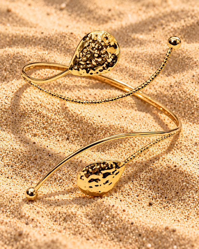 Avelia Golden Hammered Leaf Wraparound Armlet