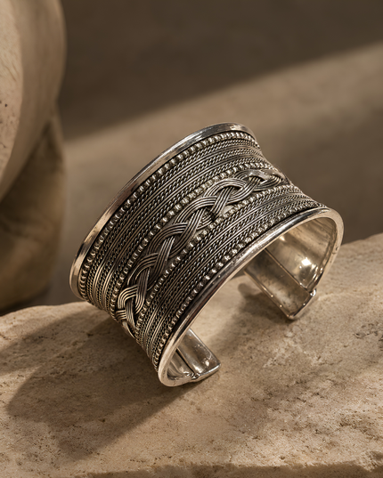 Rama Collection Handcrafted Silver-Tone Statement Cuff