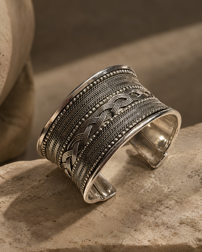 Rama Collection Handcrafted Silver-Tone Statement Cuff