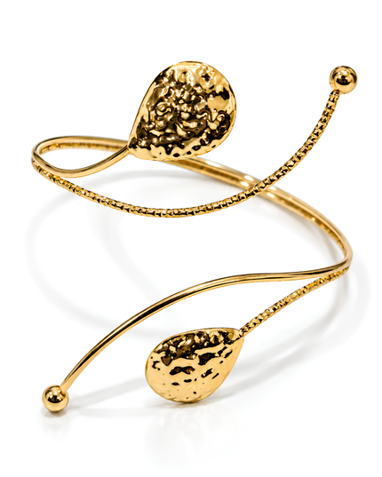 Avelia Golden Hammered Leaf Wraparound Armlet