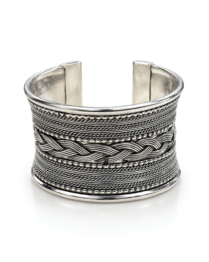 Rama Collection Handcrafted Silver-Tone Statement Cuff