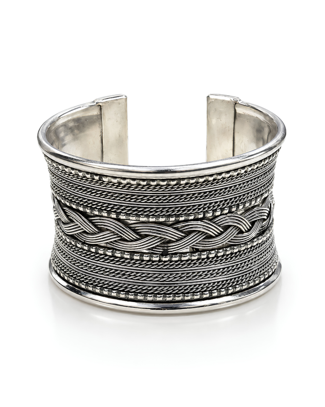 Rama Collection Handcrafted Silver-Tone Statement Cuff