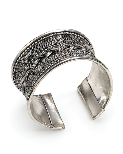 Rama Collection Handcrafted Silver-Tone Statement Cuff