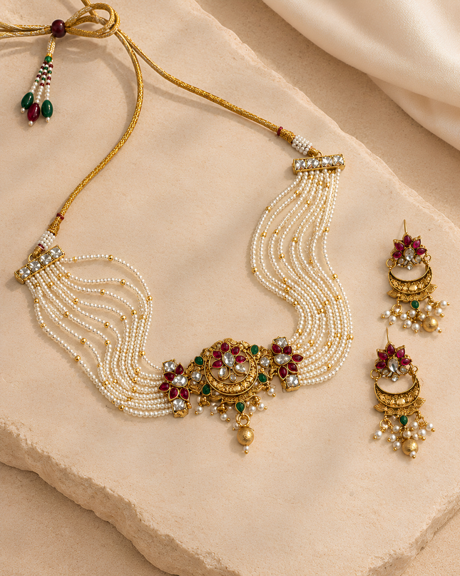 Pearl Floral Multistrand Necklace Set