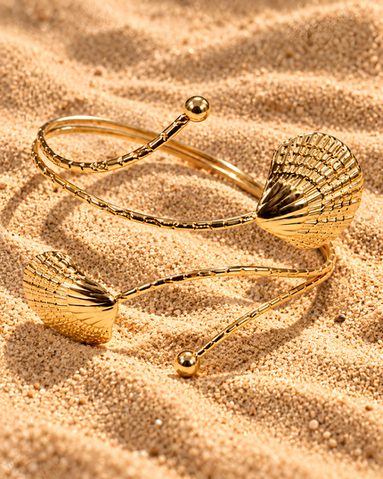 Elara Golden Textured Shell Wraparound Armlet