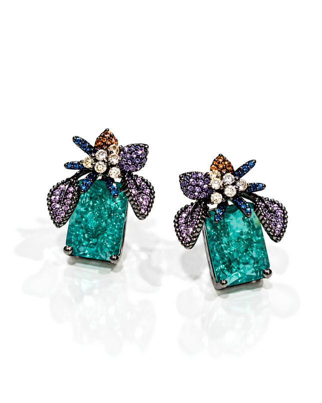 Turquoise Blue Multicolour Floral Crystal Statement Earrings