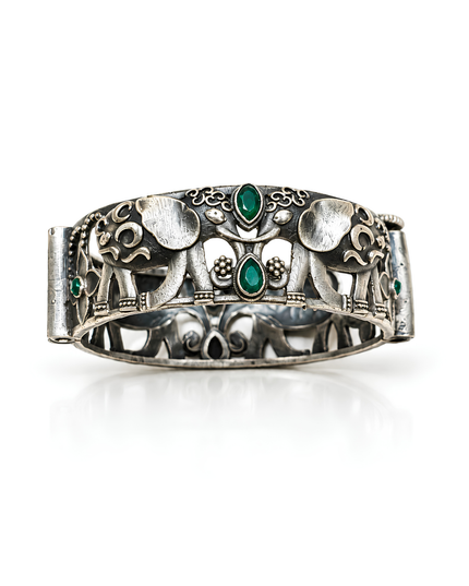 Elephant Green Stone Statement Cuff