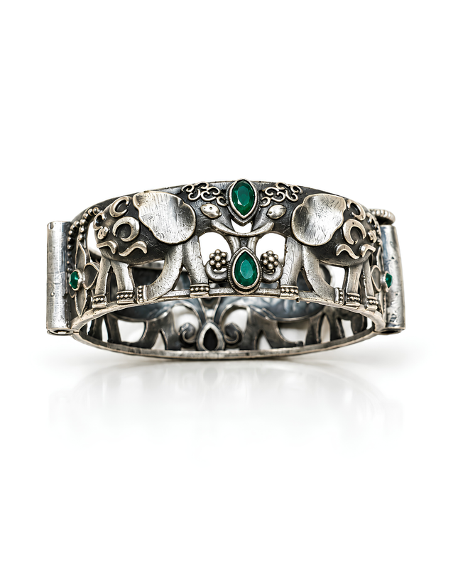 Elephant Green Stone Statement Cuff