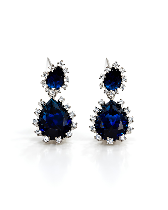 Royal Sapphire Blue Teardrop Statement Earrings