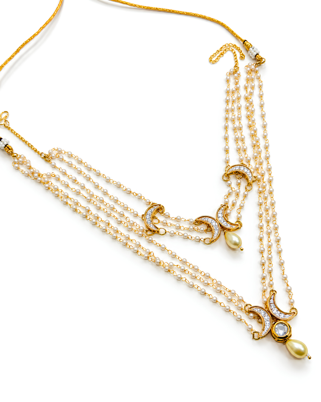 Chandrika Ivory Pearl & Kundan Crescent Necklace Set