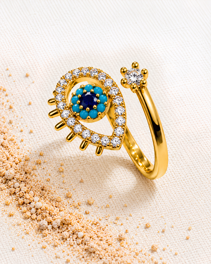 Neel Nazar Gold Plated Evil Eye Statement Ring