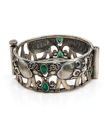 Elephant Green Stone Statement Cuff