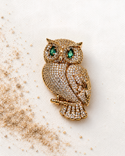 Emerald Gaze Royal Owl Crystal Brooch