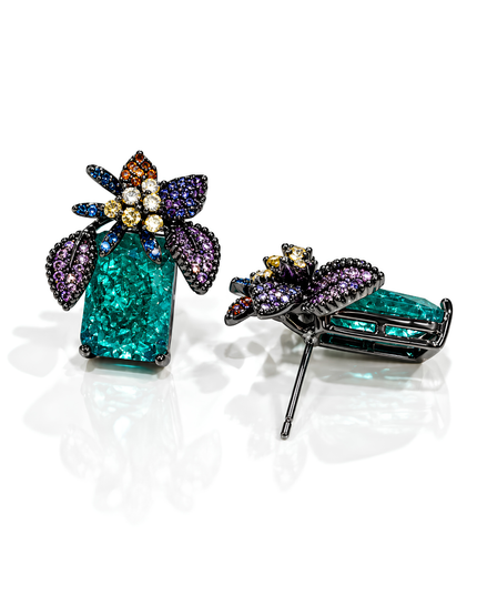 Turquoise Blue Multicolour Floral Crystal Statement Earrings