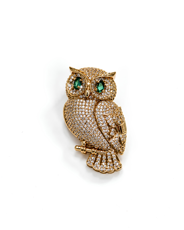 Emerald Gaze Royal Owl Crystal Brooch