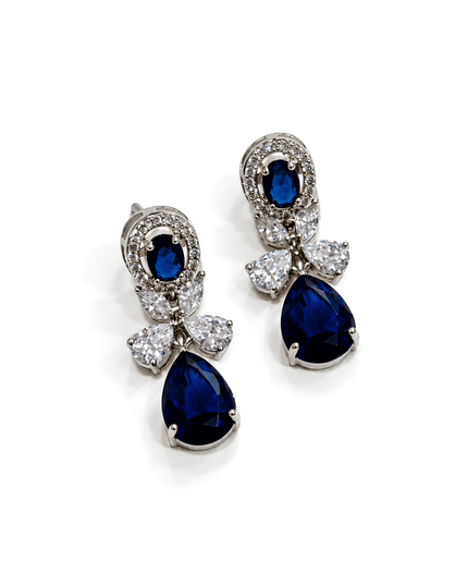 Royal Sapphire Blue Crystal Floral Drop Earrings
