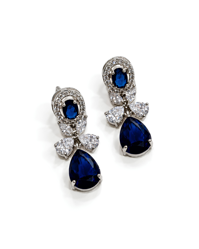 Royal Sapphire Blue Crystal Floral Drop Earrings