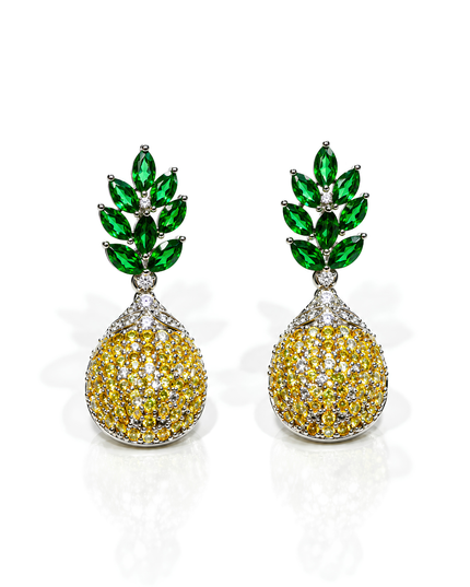 Emerald Green Leaf & Golden Crystal Drop Earrings