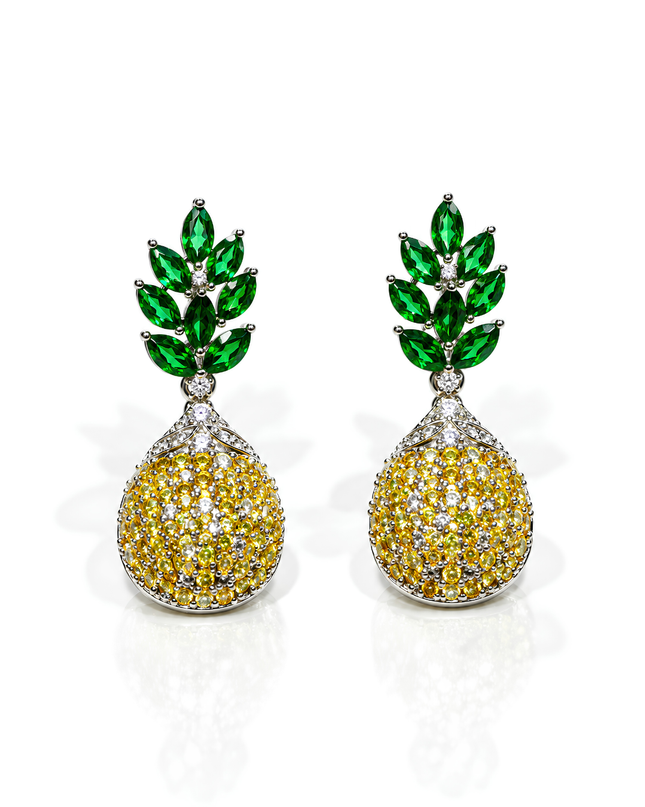 Emerald Green Leaf & Golden Crystal Drop Earrings