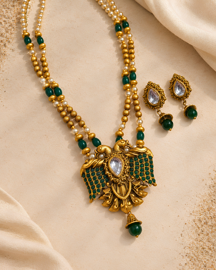 Green Beaded Temple Necklace Set