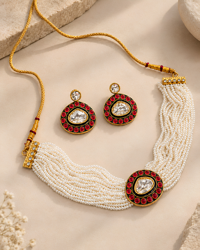 Ruby Heritage Pearl Necklace Set