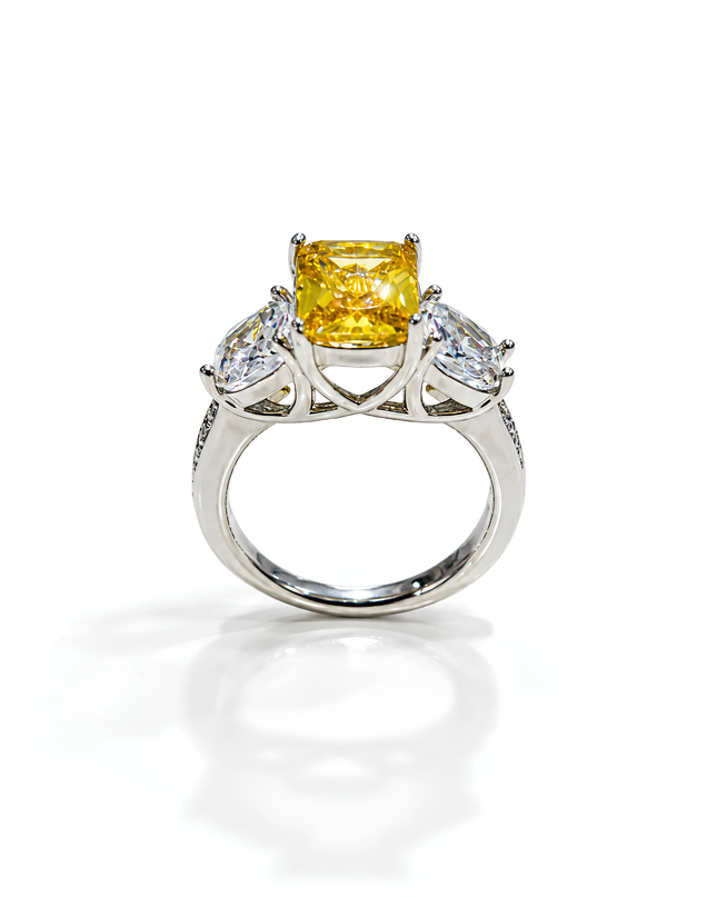 Zarina Yellow Solitaire & Crystal Statement Ring