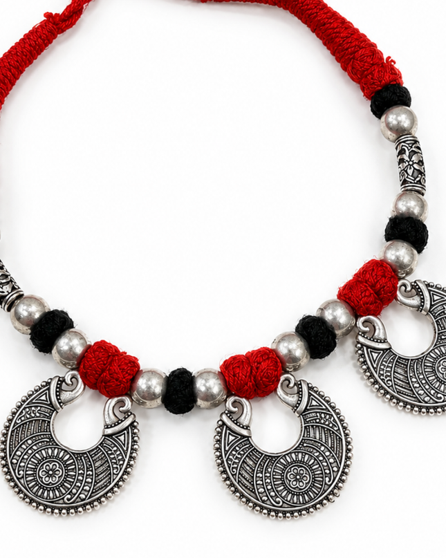 Rama Antique Silver Oxidised Necklace Set