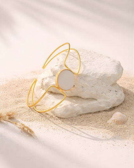 Pearl Accent Open Cuff Bracelet – Gold Finish | Mukta Collection