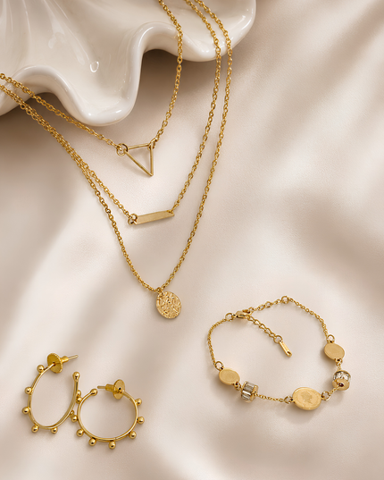 Rakhi Combo Collection – Layered Chain, Bracelet & Hoop Earrings Gift Set
