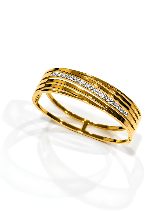 Aurelia Gold Plated Crystal Line Statement Bangle