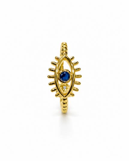 Evil Eye Blue Crystal Gold-Plated Statement Ring