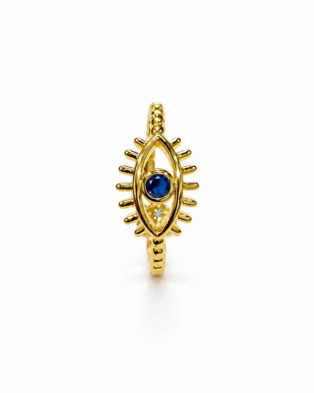Evil Eye Blue Crystal Gold-Plated Statement Ring