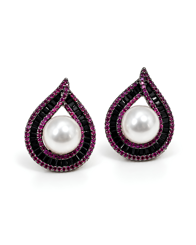 Zaria Ruby Pink & Black Pearl Statement Earrings