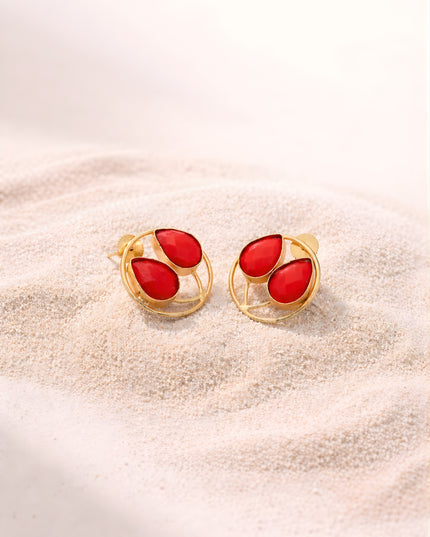 Crag Collection Red Stone Gold Dual Drop Earrings
