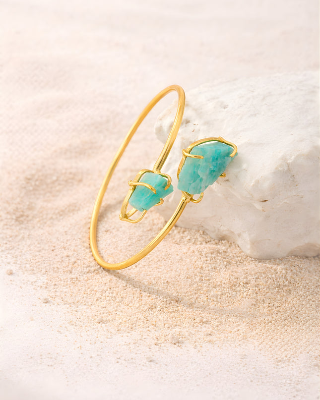 Crag Collection Raw Aqua Stone Gold Bangle