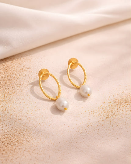 Golden Pearl Halo Drop Earrings