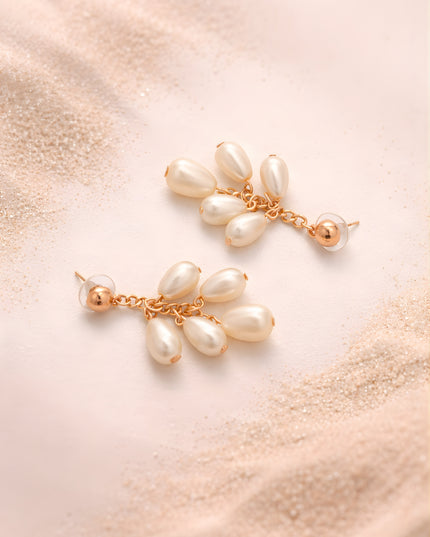 Pearl Drop Cluster Earrings – Gold Finish | Mukta Collection