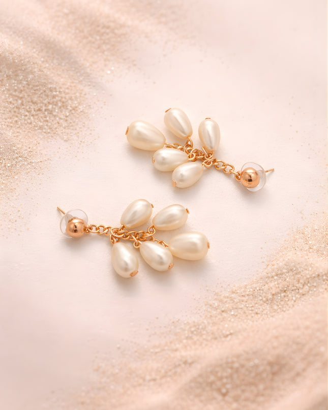 Pearl Drop Cluster Earrings – Gold Finish | Mukta Collection