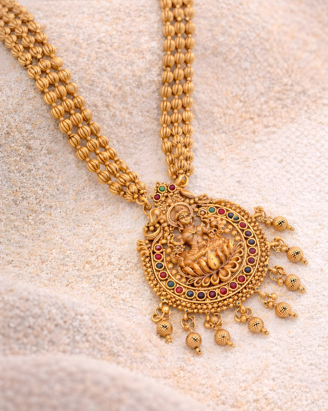 Demon Annapurna Heritage Necklace Set – Antique Gold with Multicolor Stones