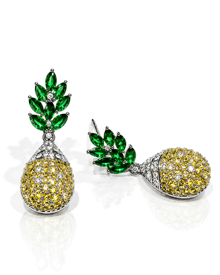 Emerald Green Leaf & Golden Crystal Drop Earrings