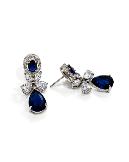 Royal Sapphire Blue Crystal Floral Drop Earrings